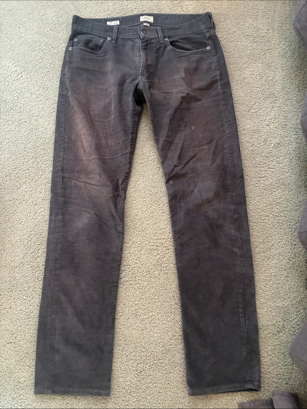 J. Crew Men's Slim Straight Corduroy Jeans in Charcoal Black